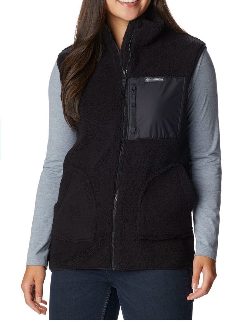 Columbia Holly Hieaway Black Sherpa Zip-Up Vest